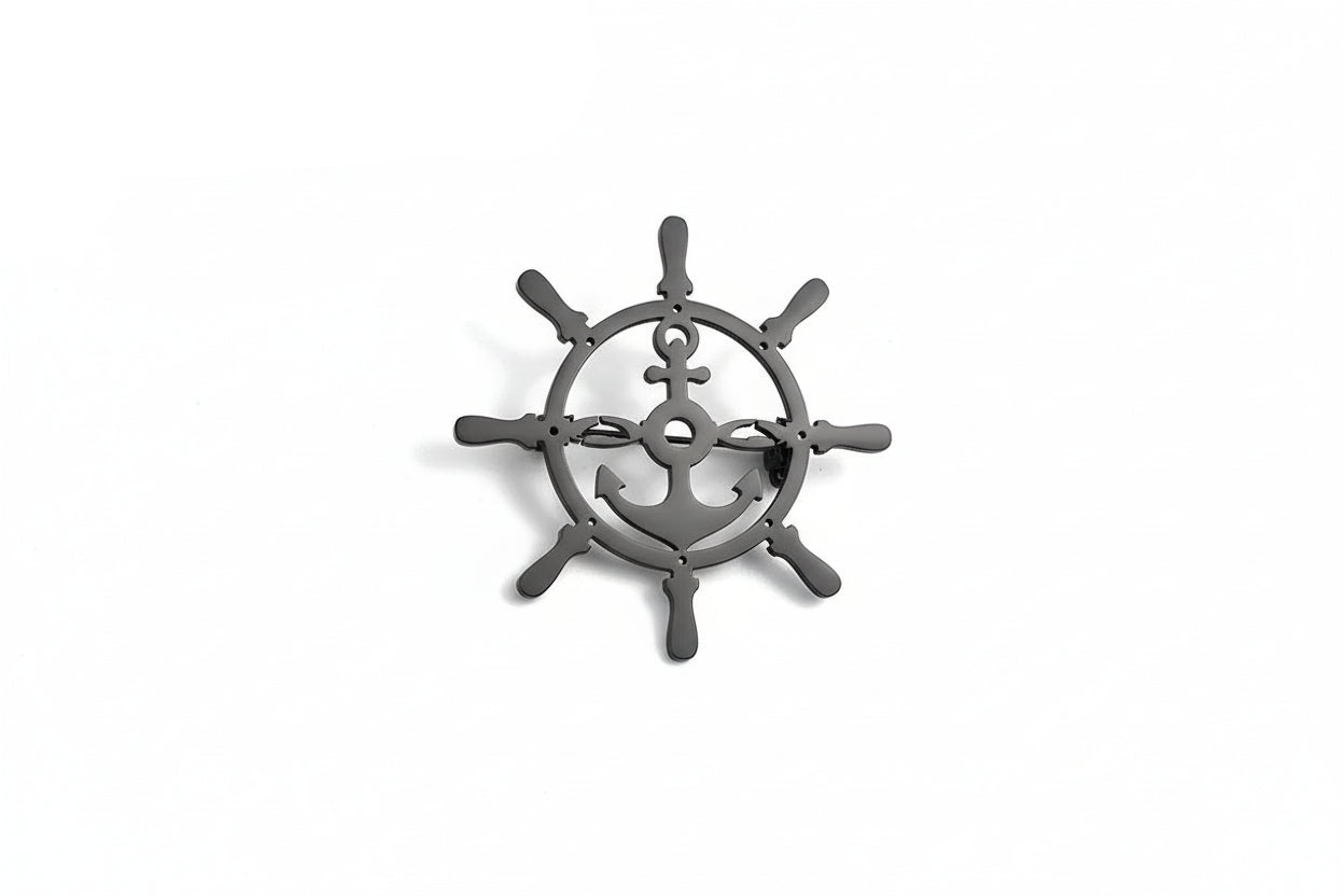 18K Gold Plated Rudder & Anchor Brooch