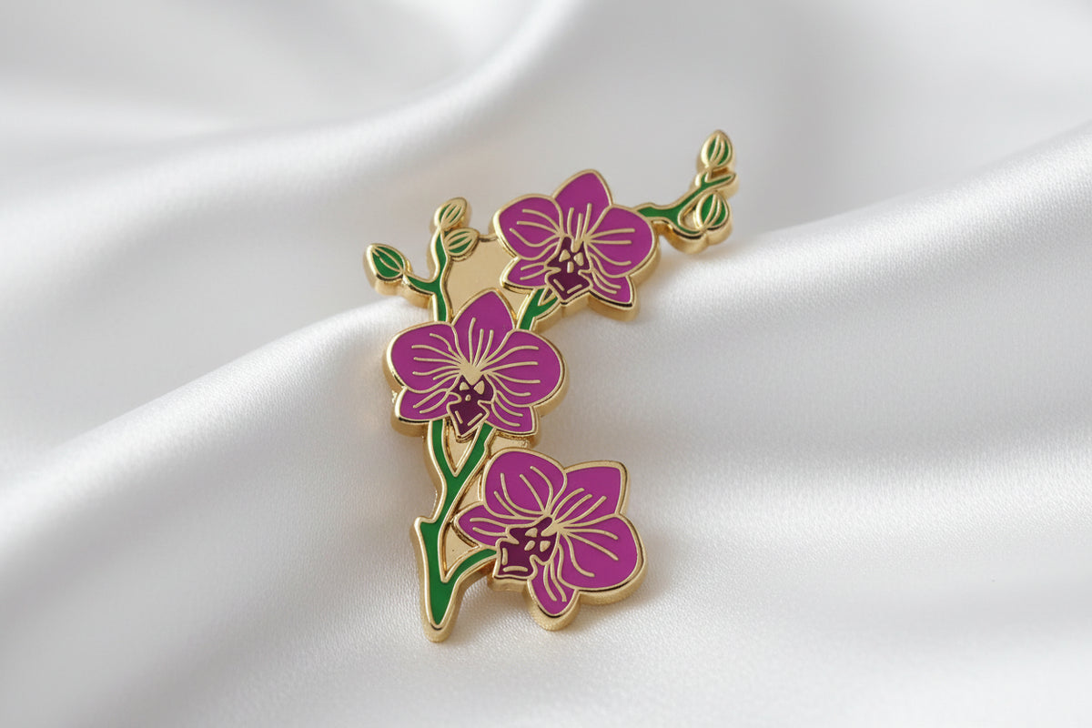 Pin Inflorit Pink Orchid Vintage Enamel Pin – Elegant Floral | Broche Studio