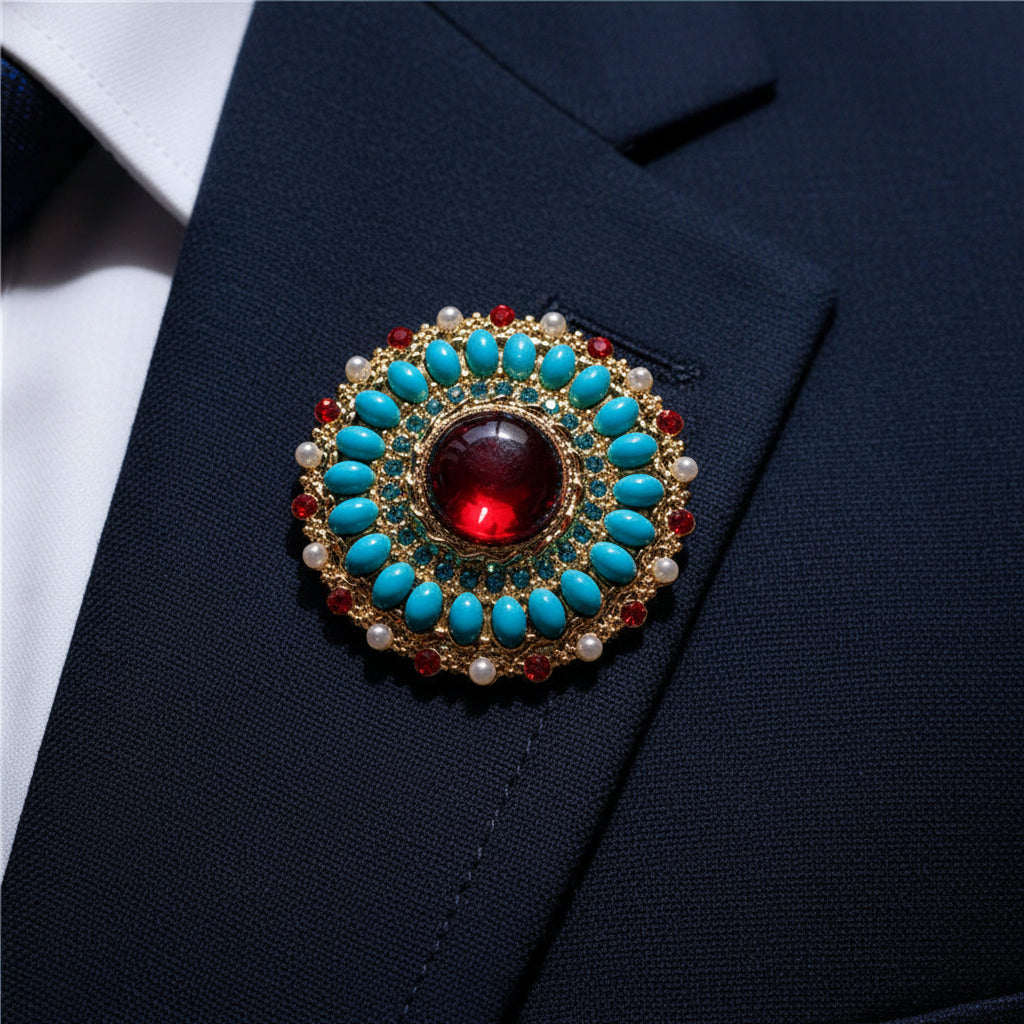 Retro Baroque Gemstone Brooch