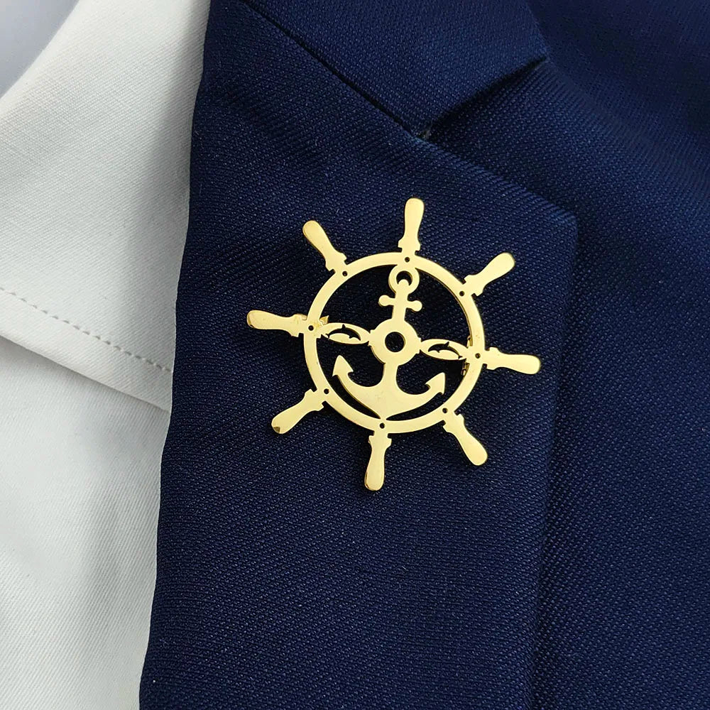 18K Gold Plated Rudder & Anchor Brooch