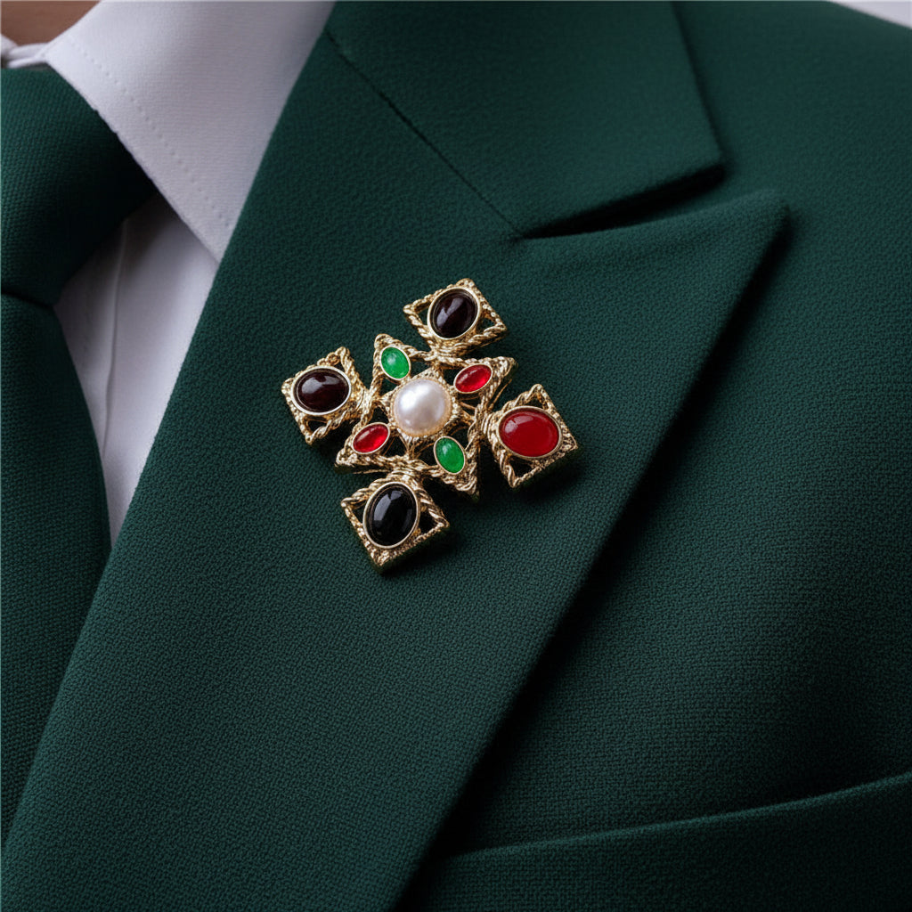 Retro Baroque Gemstone Brooch