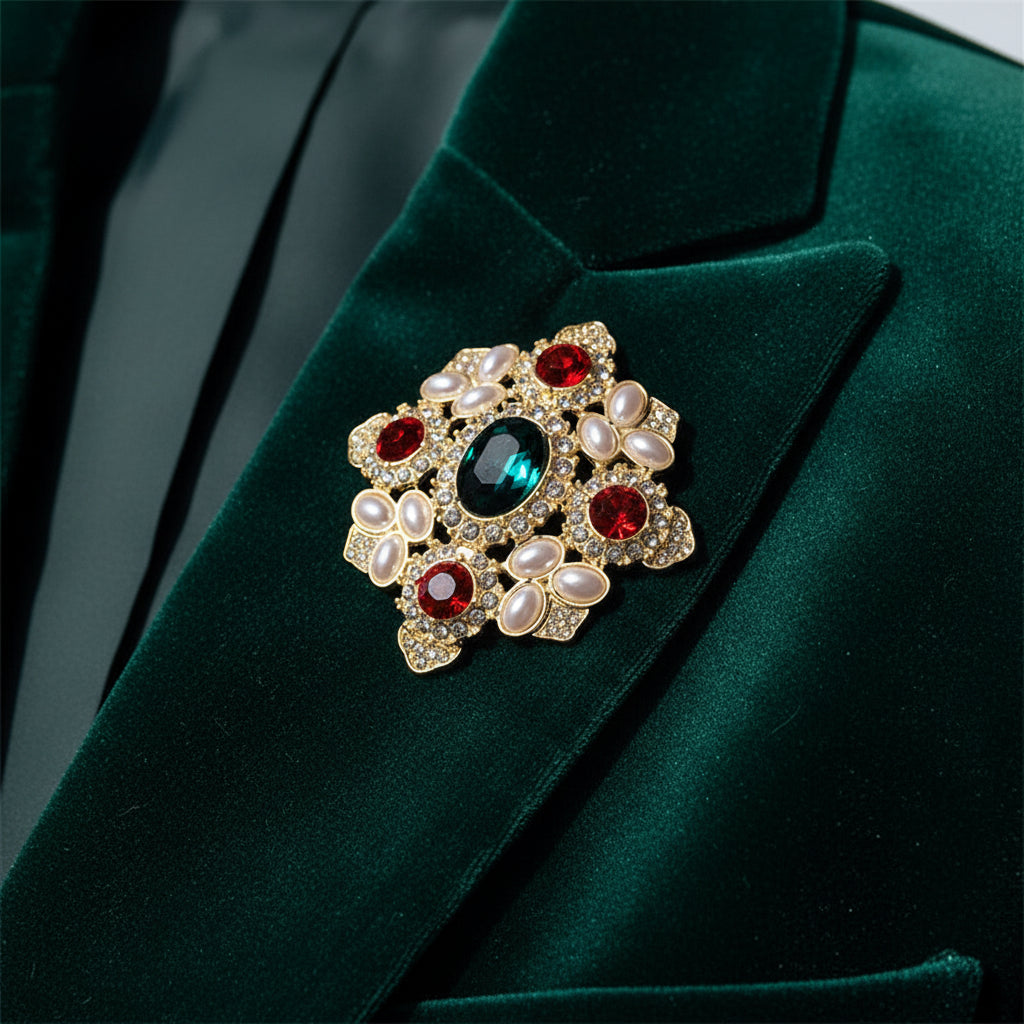 Retro Baroque Gemstone Brooch