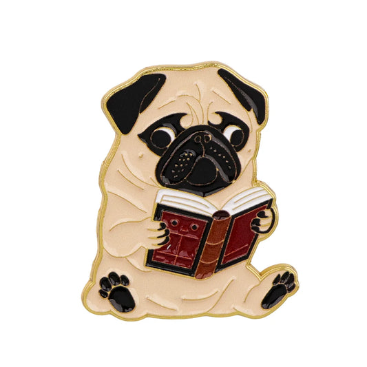 Cute Dog Reading Book Pin