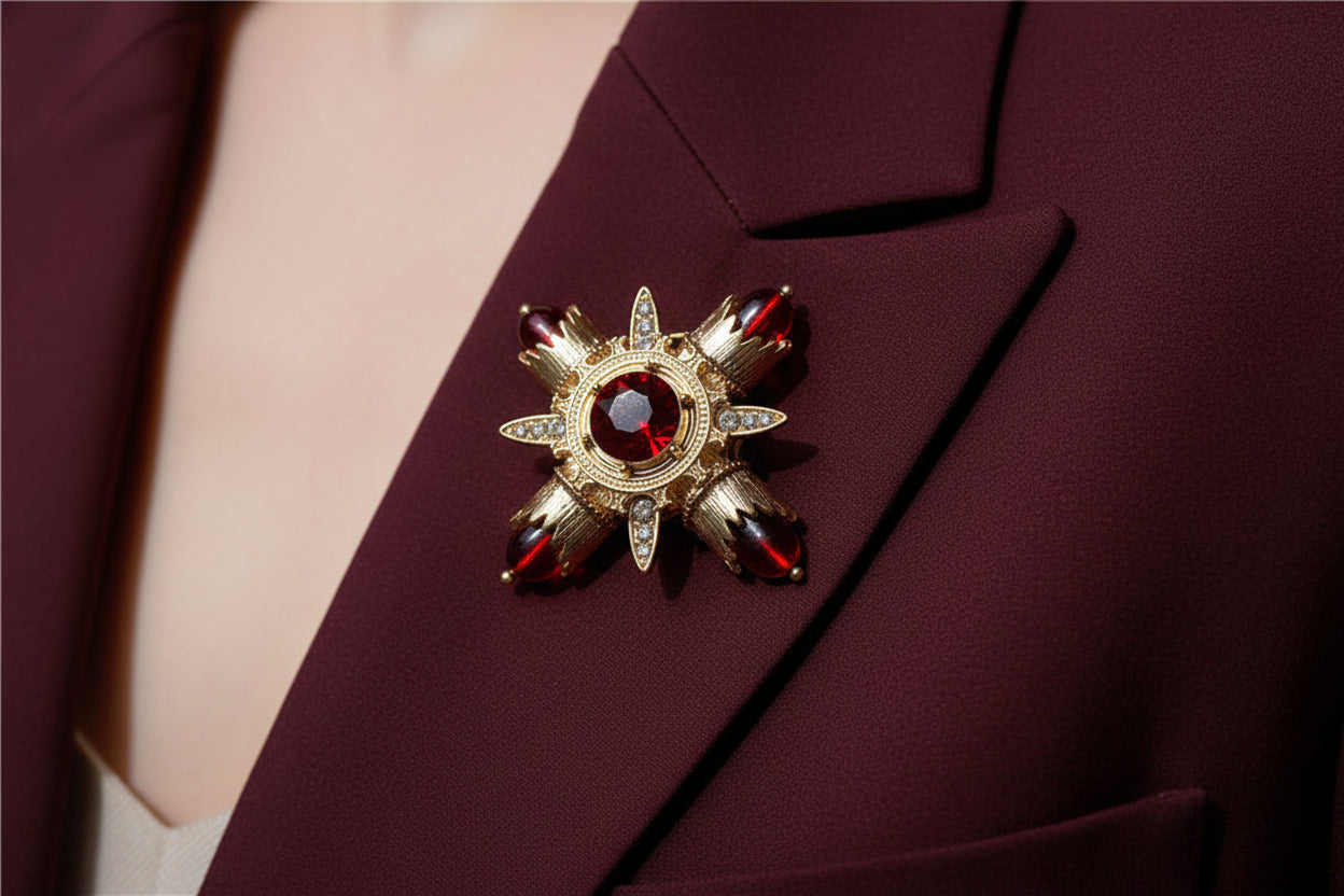 Retro Baroque Gemstone Brooch