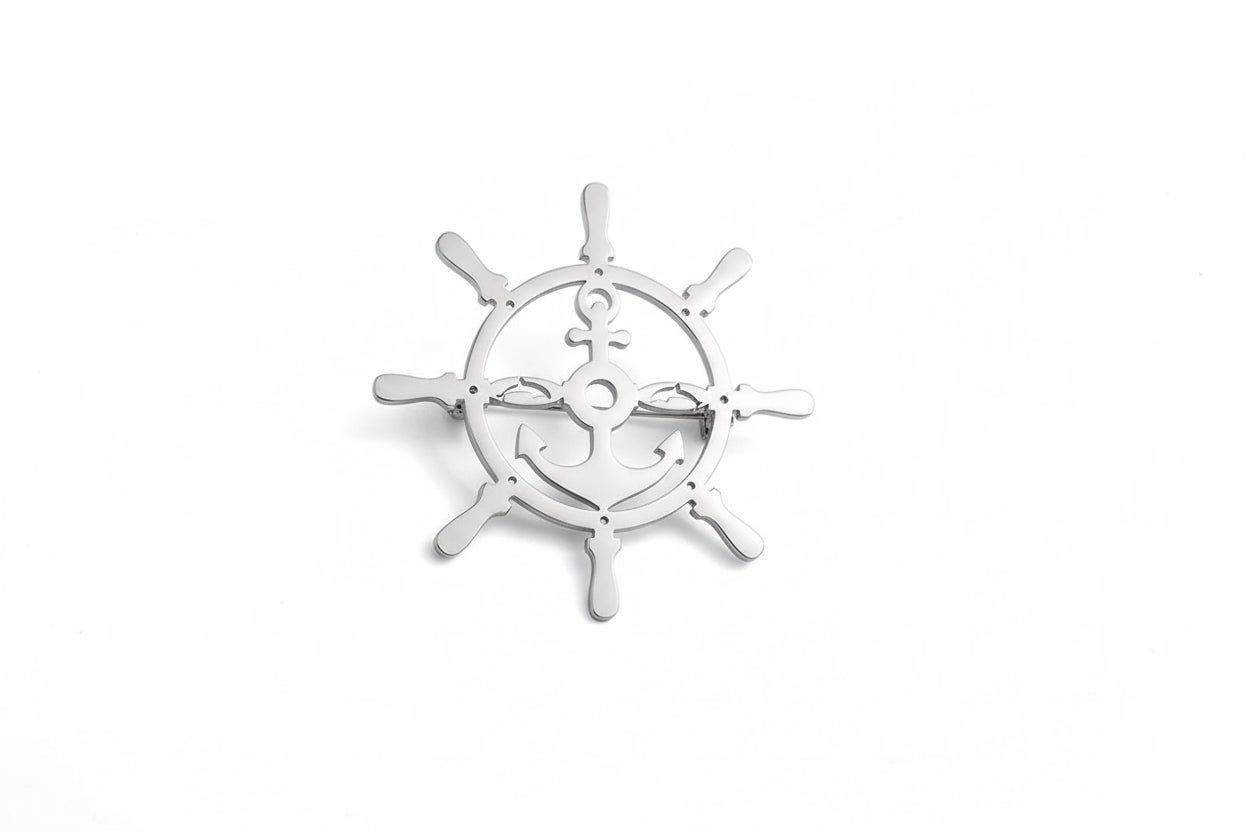 18K Gold Plated Rudder & Anchor Brooch