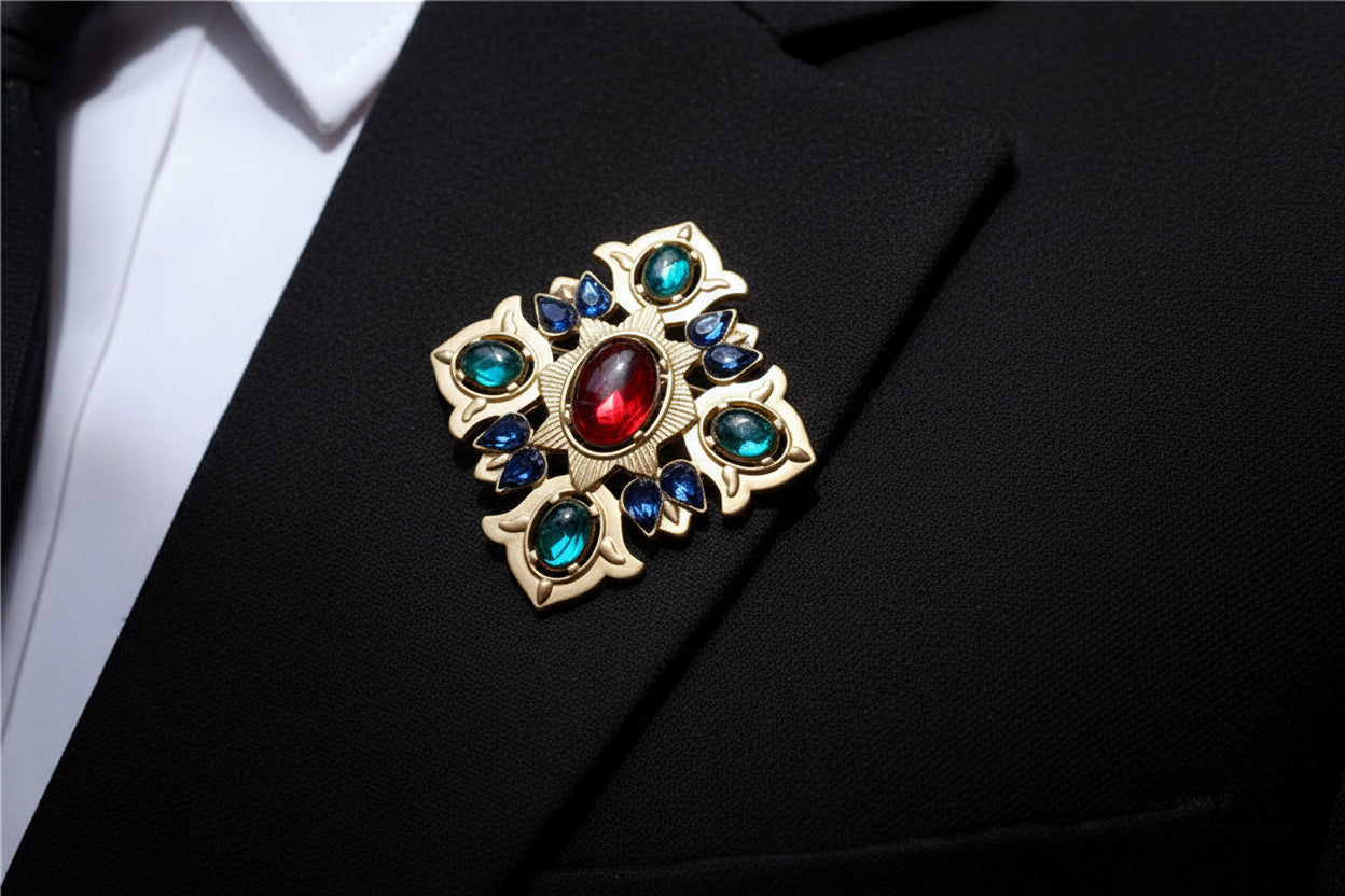 Retro Baroque Gemstone Brooch