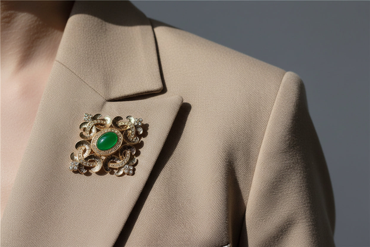 Retro Baroque Gemstone Brooch