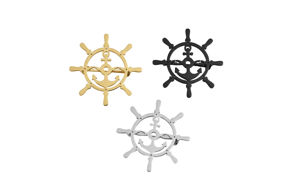 18K Gold Plated Rudder & Anchor Brooch