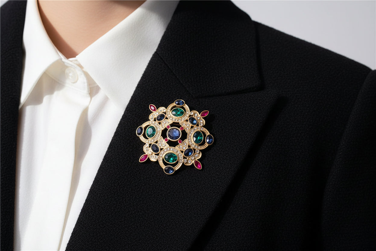 Retro Baroque Gemstone Brooch
