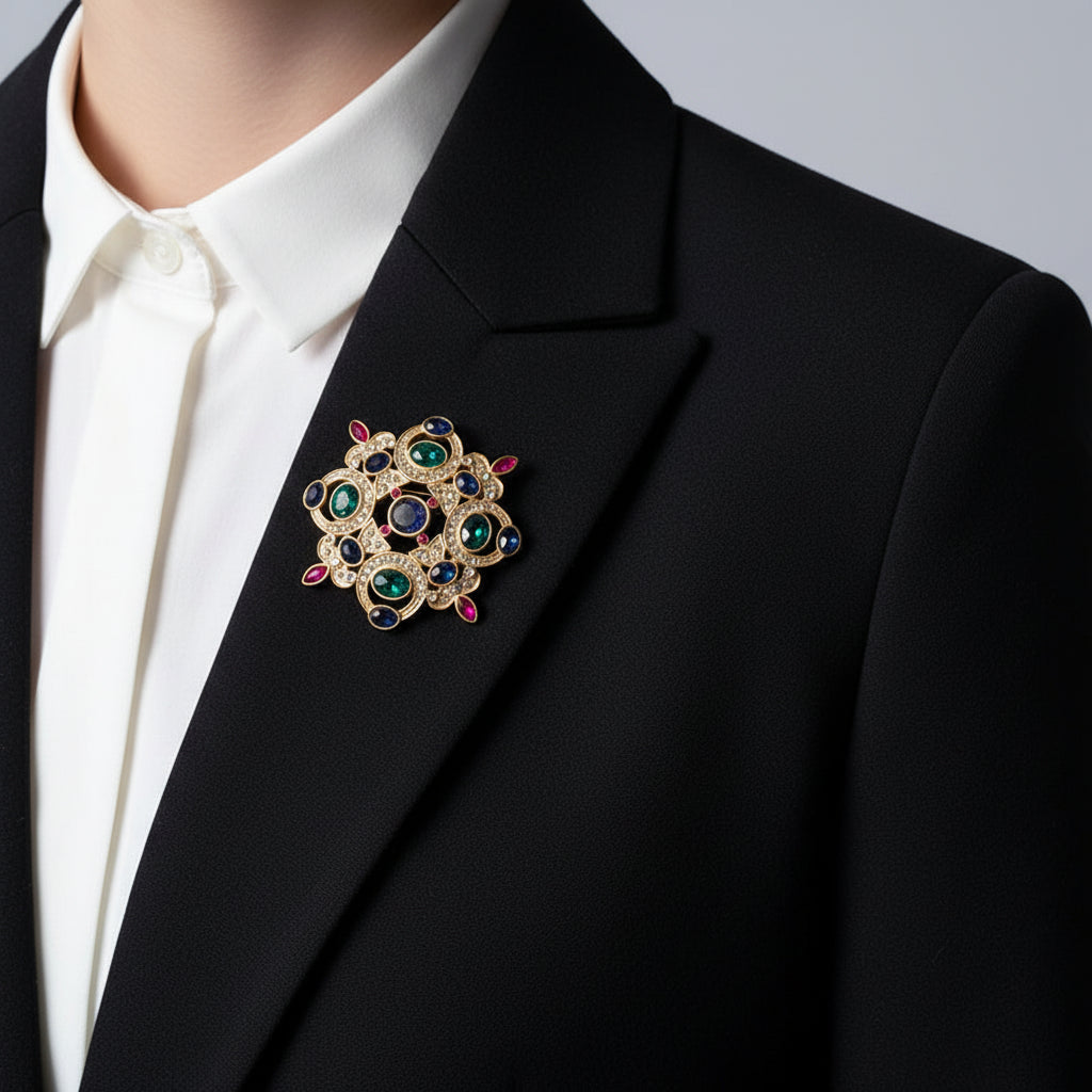 Retro Baroque Gemstone Brooch