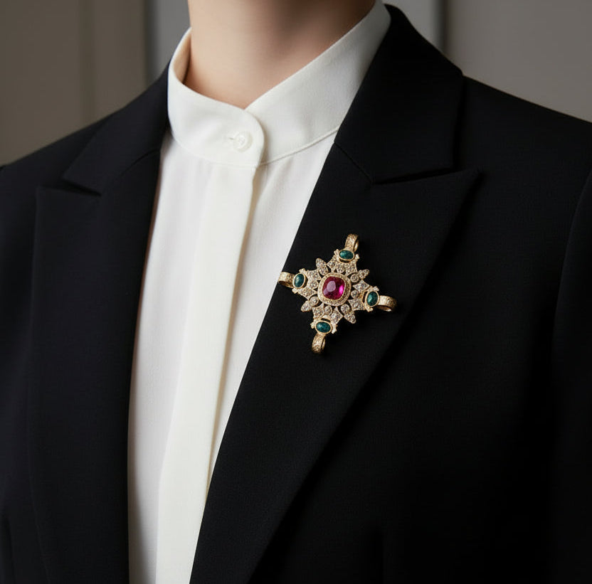 Retro Baroque Gemstone Brooch