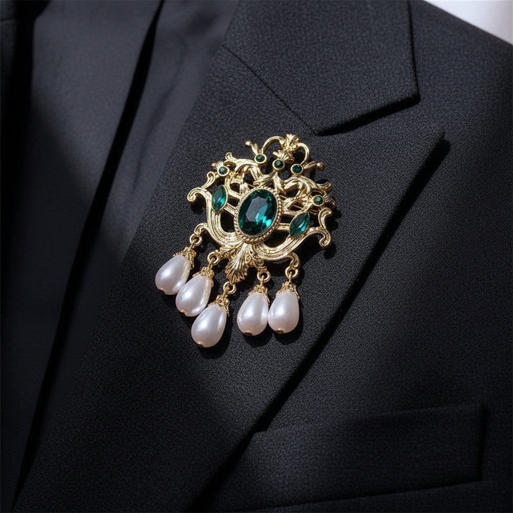 Retro Baroque Gemstone Brooch