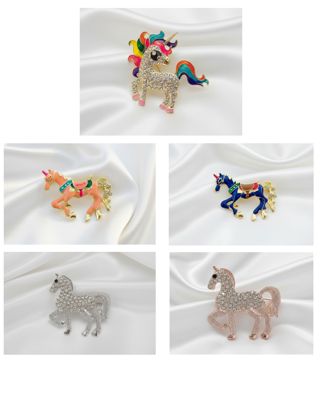 Rhinestone Horse Brooch – 5 Variants